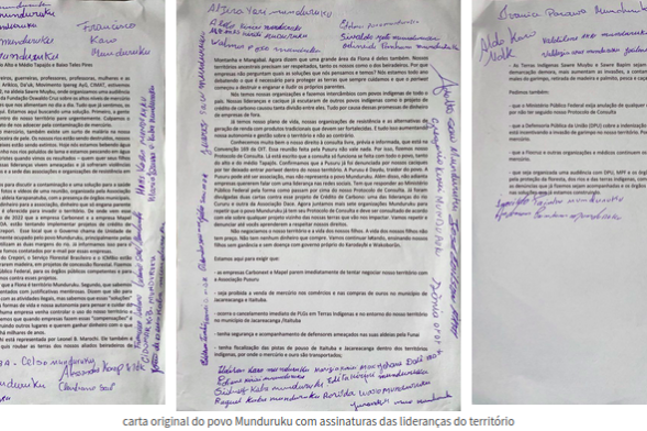 carta munduruku originalbrief der Munduruku, 16.9.2022